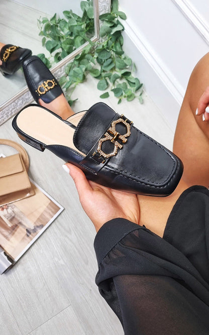 She Wears Glory™ Faux Leather Backless Sandal with Metal Detail