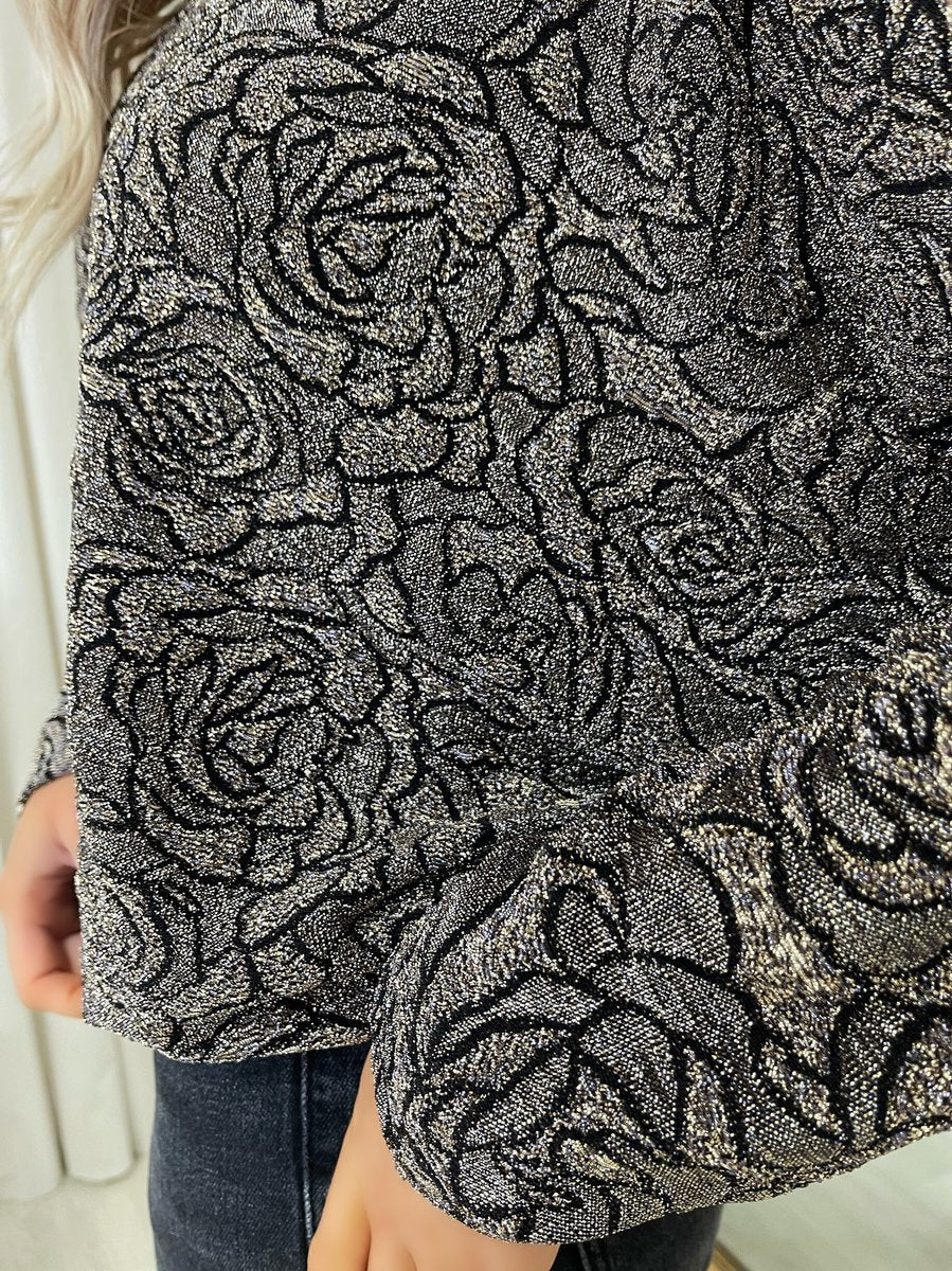 Long Sleeve Glitter Floral Pattern Top - She Wears Glory Beverly Hills