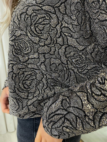 Long Sleeve Glitter Floral Pattern Top - She Wears Glory Beverly Hills