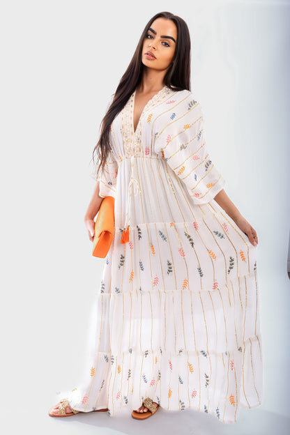 V-Neck Tassel Printed Detail Maxi Dress - She Wears Glory Beverly Hills