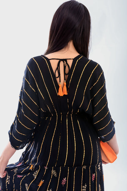 V-Neck Tassel Printed Detail Maxi Dress - She Wears Glory Beverly Hills