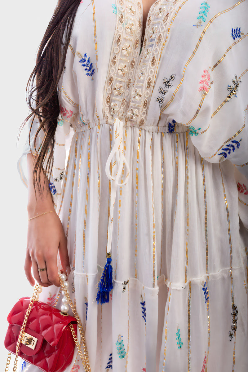 V-Neck Tassel Printed Detail Maxi Dress - She Wears Glory Beverly Hills