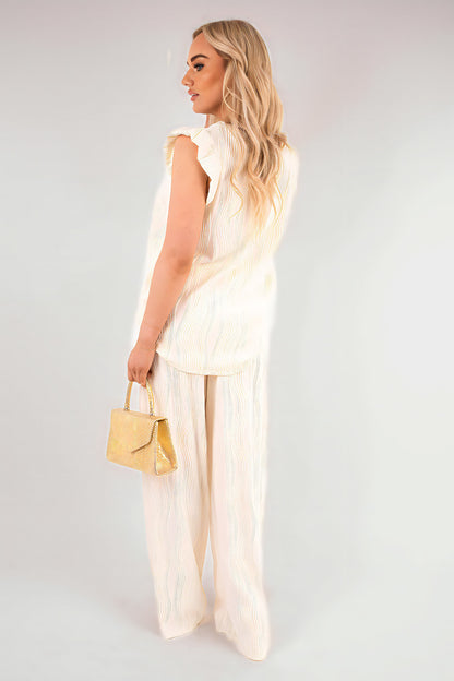 Textured Frill Sleeve Top & Wide Leg Trouser Co-ord Set - She Wears Glory Beverly Hills