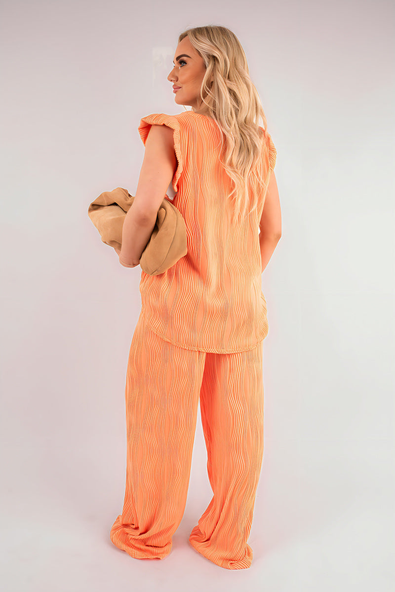 Textured Frill Sleeve Top & Wide Leg Trouser Co-ord Set - She Wears Glory Beverly Hills