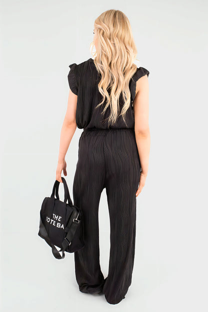 Textured Frill Sleeve Top & Wide Leg Trouser Co-ord Set - She Wears Glory Beverly Hills