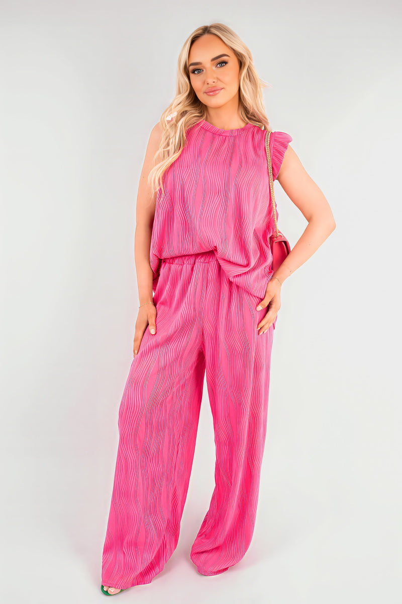 Textured Frill Sleeve Top & Wide Leg Trouser Co-ord Set - She Wears Glory Beverly Hills