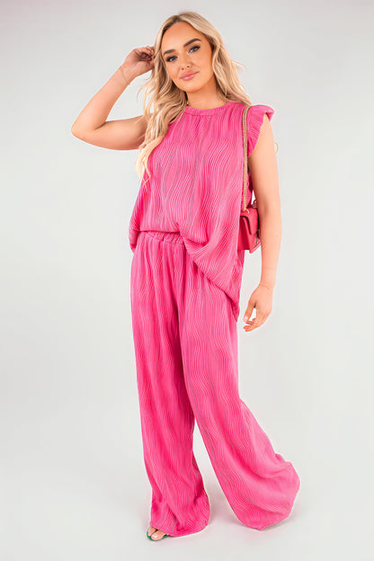 Textured Frill Sleeve Top & Wide Leg Trouser Co-ord Set - She Wears Glory Beverly Hills