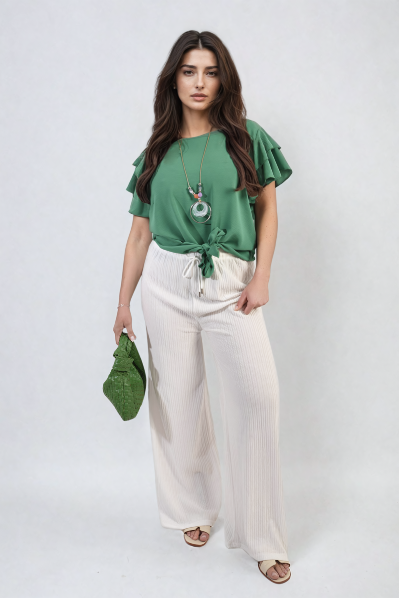 She Wears Glory™ Layered Ruffle Short Sleeve Tie Front Top