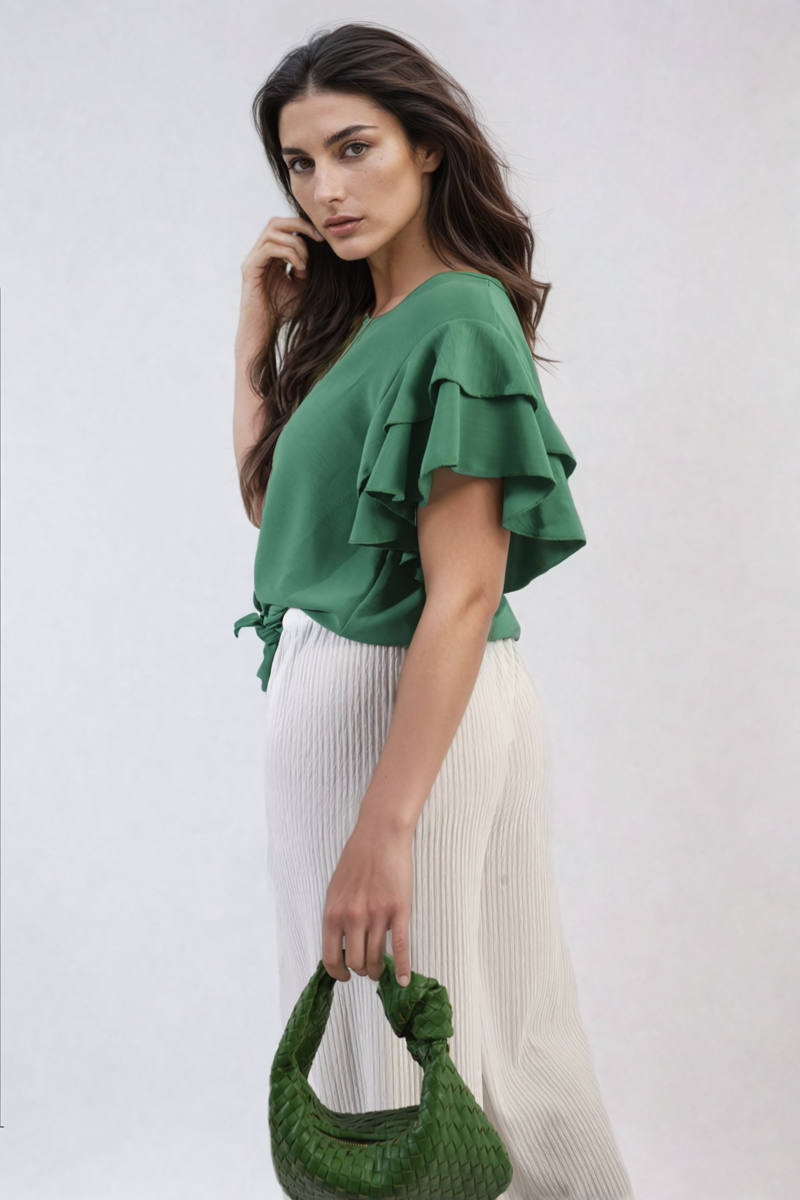 She Wears Glory™ Layered Ruffle Short Sleeve Tie Front Top