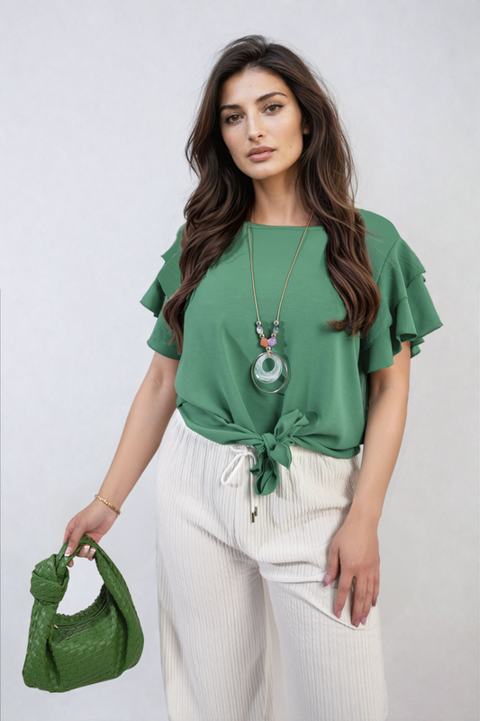 She Wears Glory™ Layered Ruffle Short Sleeve Tie Front Top