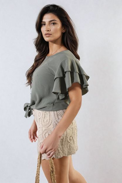 She Wears Glory™ Layered Ruffle Short Sleeve Tie Front Top