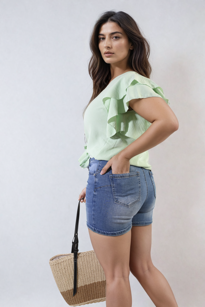 She Wears Glory™ Layered Ruffle Short Sleeve Tie Front Top
