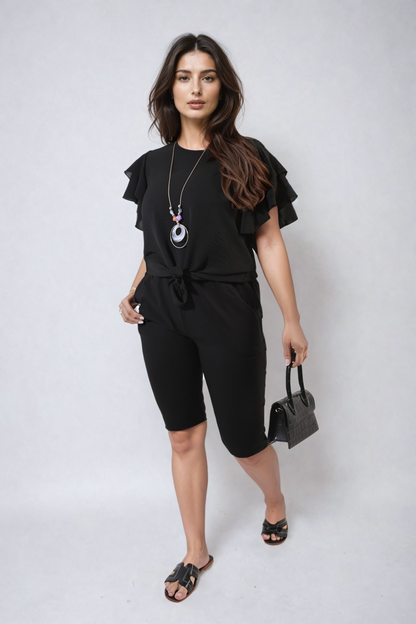 She Wears Glory™ Layered Ruffle Short Sleeve Tie Front Top