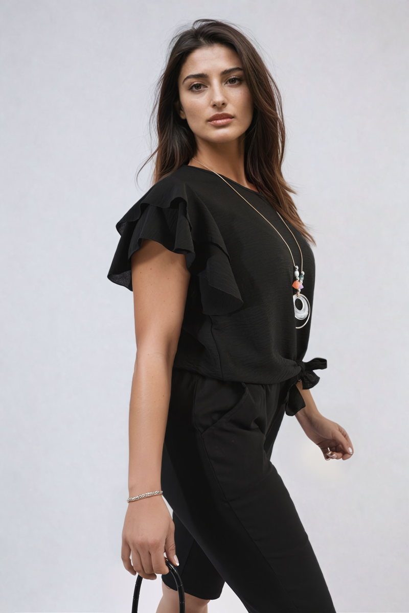She Wears Glory™ Layered Ruffle Short Sleeve Tie Front Top