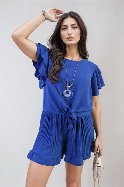 She Wears Glory™ Layered Ruffle Short Sleeve Tie Front Top
