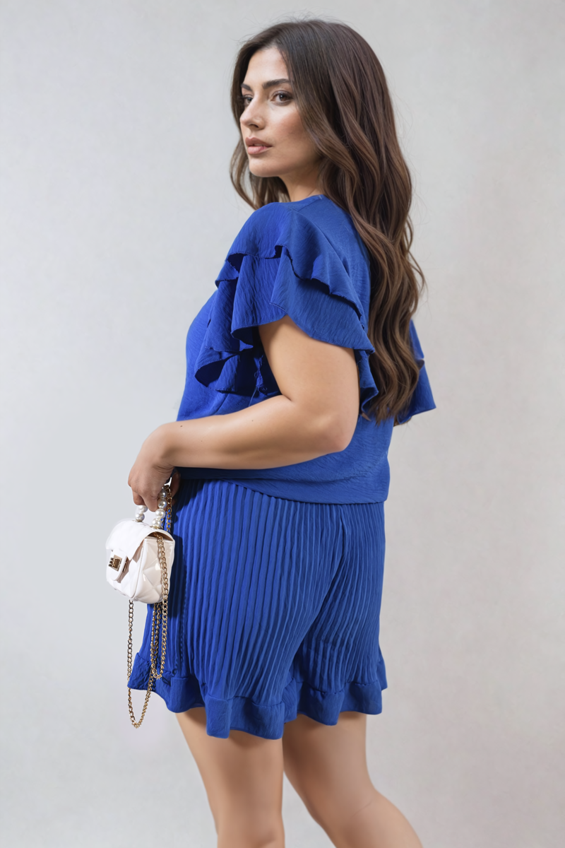 She Wears Glory™ Layered Ruffle Short Sleeve Tie Front Top