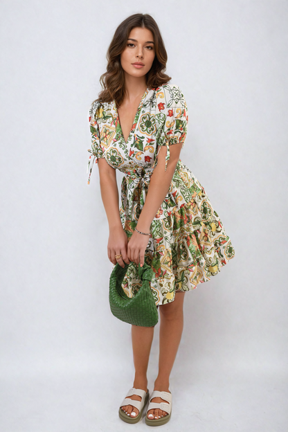 She Wears Glory™ Floral V-Neck Tie Waist Mini Dress