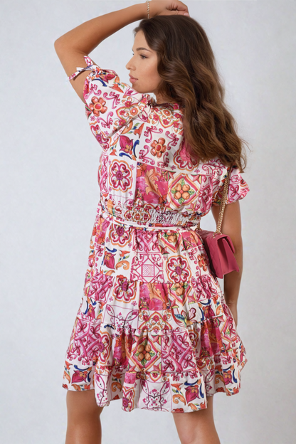 She Wears Glory™ Floral V-Neck Tie Waist Mini Dress