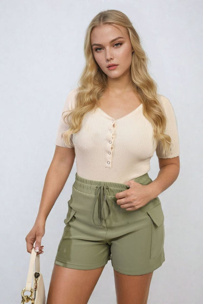 She Wears Glory™ Elastic Waist Drawstring Pocket Detail Shorts