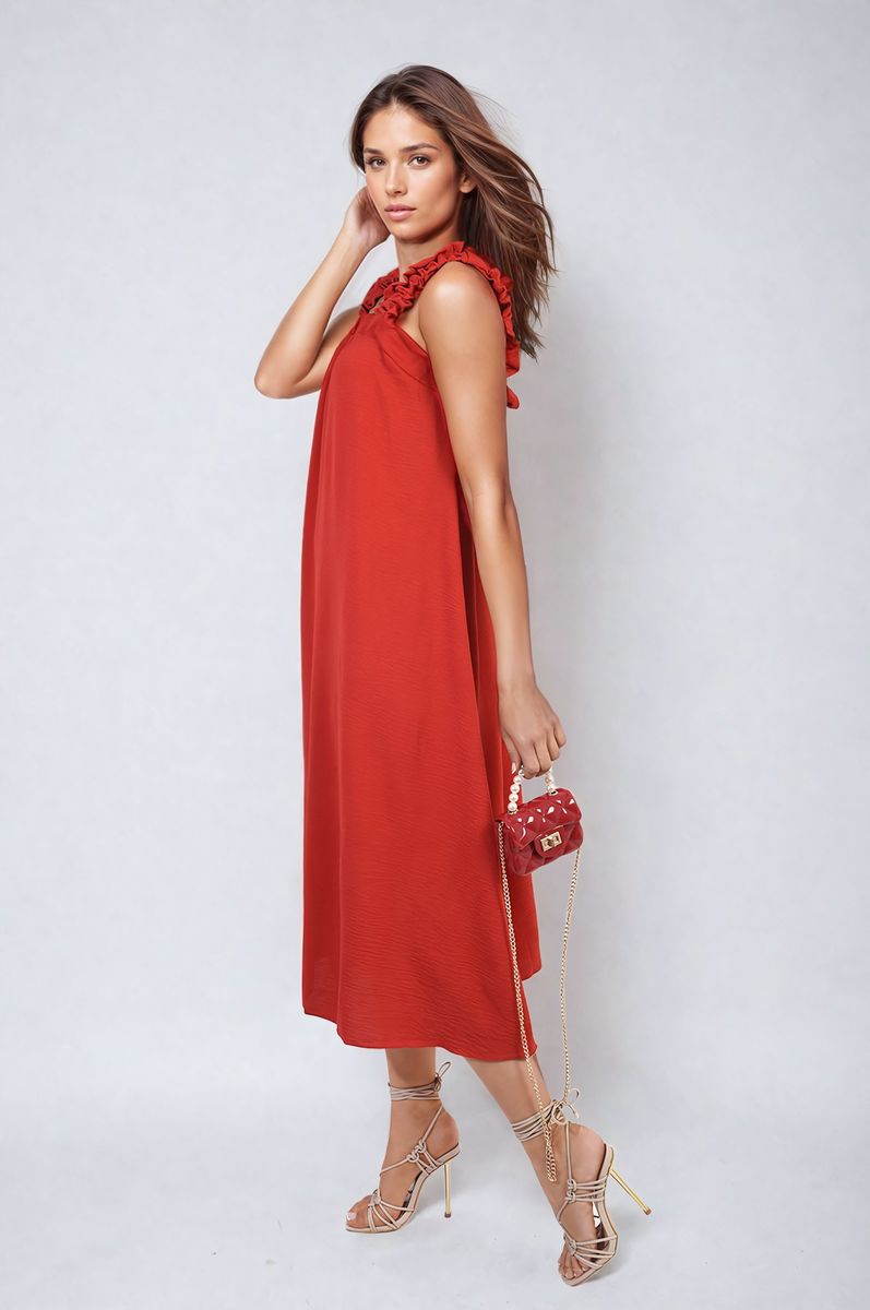 She Wears Glory™ Square Neckline Ruffle Straps Tie Detail Beach Midi Dress