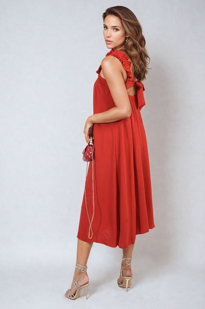 She Wears Glory™ Square Neckline Ruffle Straps Tie Detail Beach Midi Dress