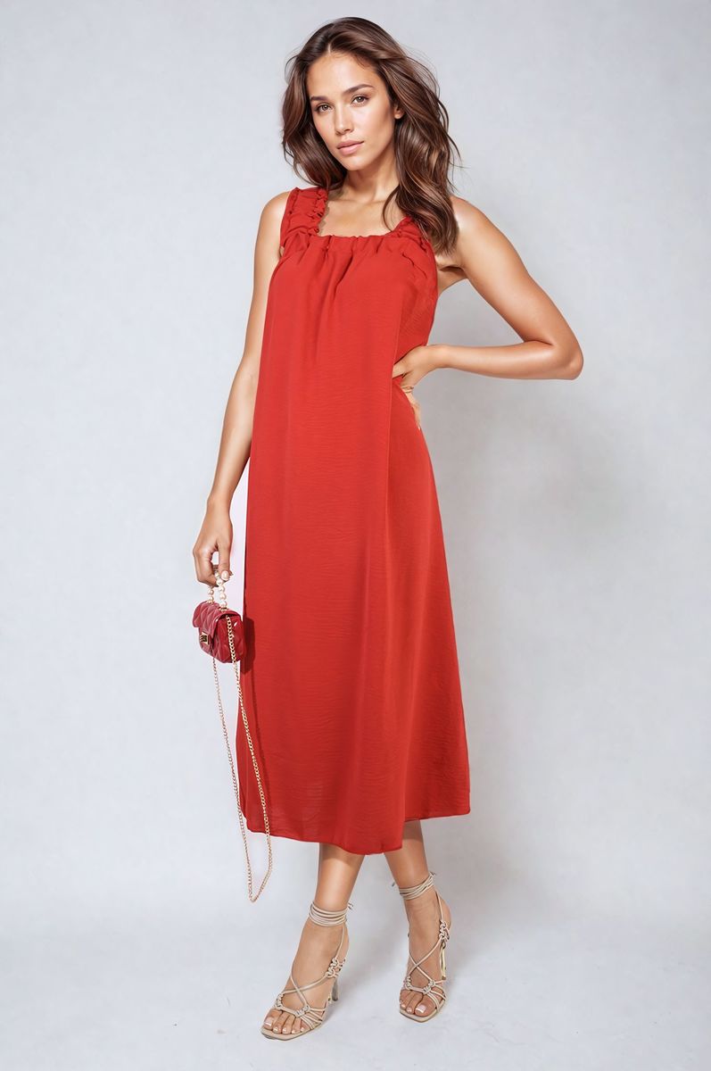 She Wears Glory™ Square Neckline Ruffle Straps Tie Detail Beach Midi Dress