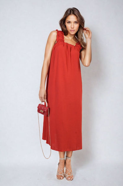 She Wears Glory™ Square Neckline Ruffle Straps Tie Detail Beach Midi Dress