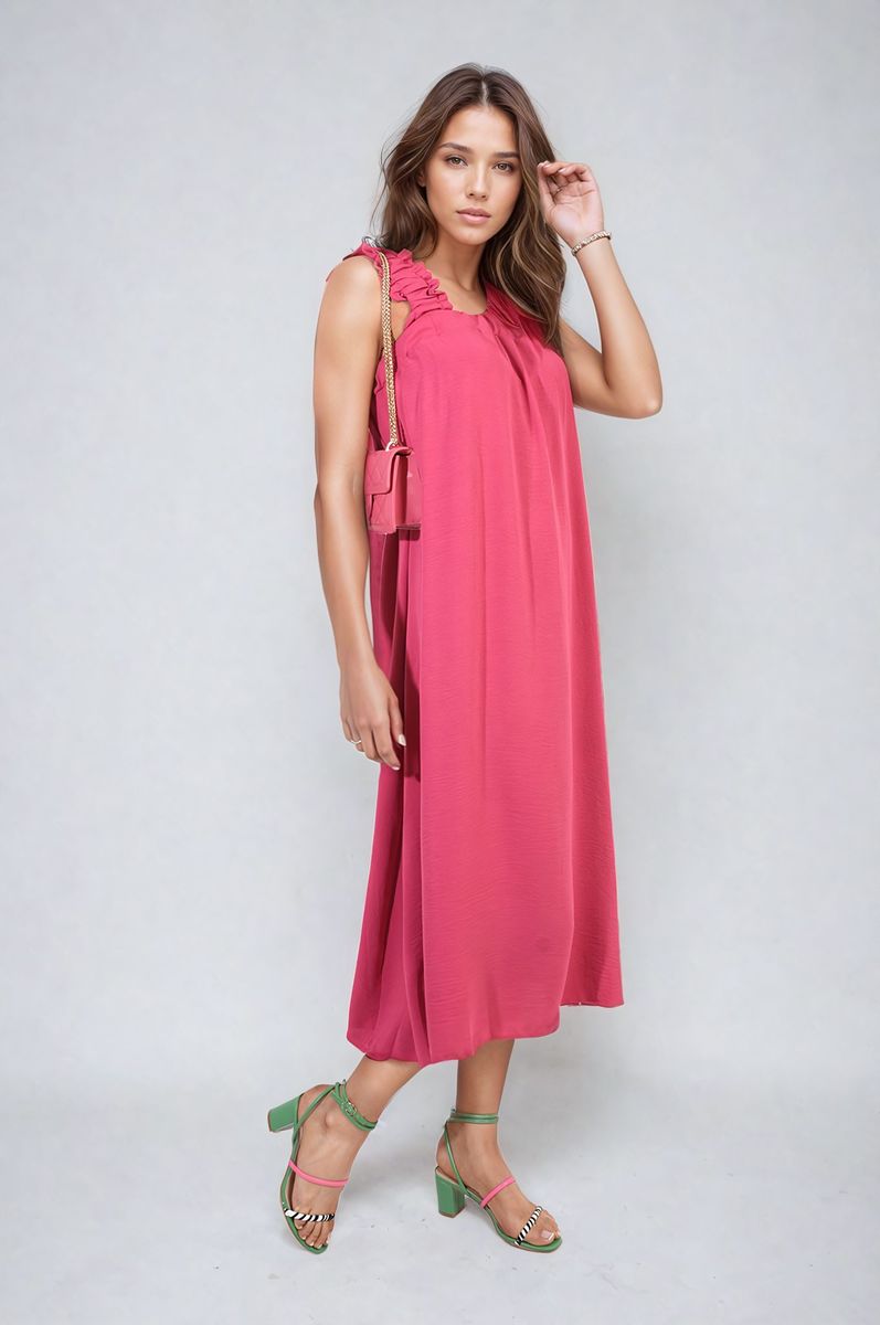 She Wears Glory™ Square Neckline Ruffle Straps Tie Detail Beach Midi Dress