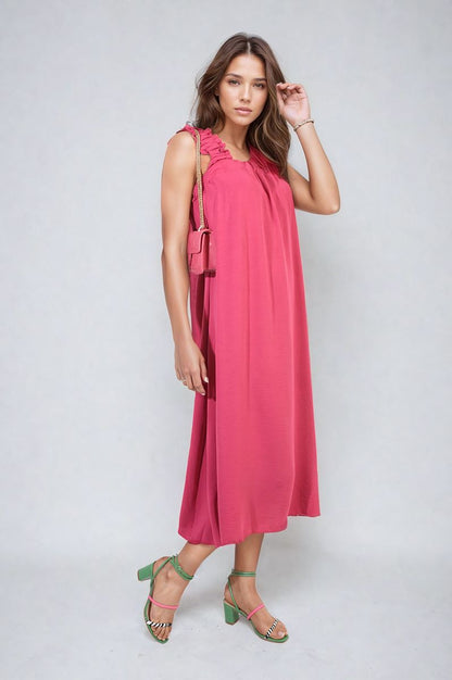 She Wears Glory™ Square Neckline Ruffle Straps Tie Detail Beach Midi Dress