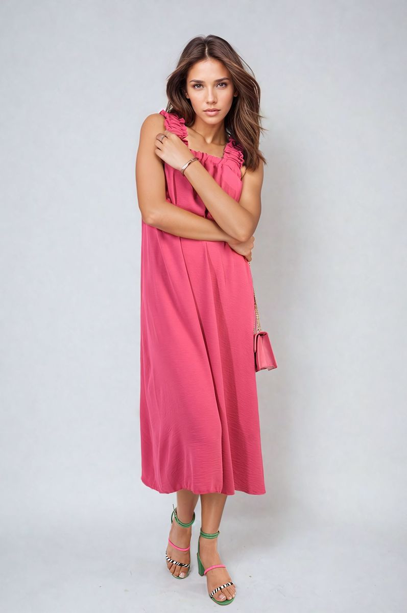 She Wears Glory™ Square Neckline Ruffle Straps Tie Detail Beach Midi Dress