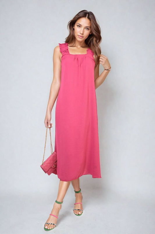She Wears Glory™ Square Neckline Ruffle Straps Tie Detail Beach Midi Dress