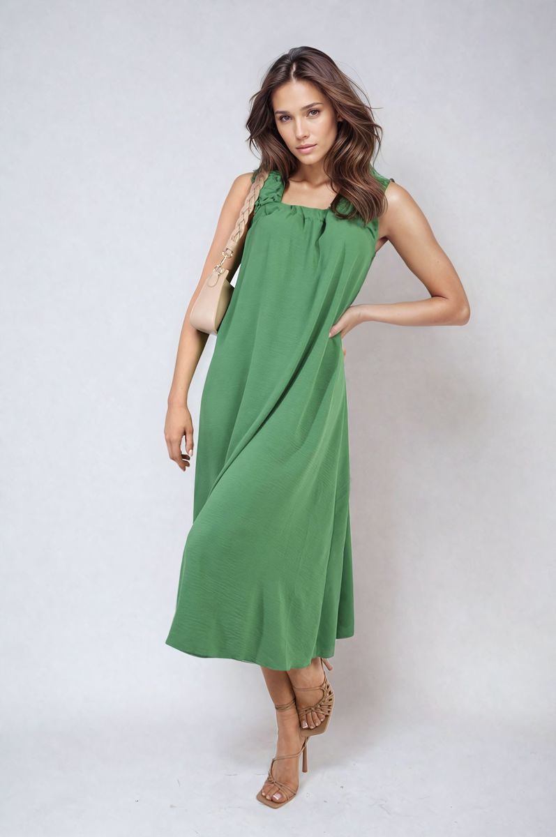 She Wears Glory™ Square Neckline Ruffle Straps Tie Detail Beach Midi Dress