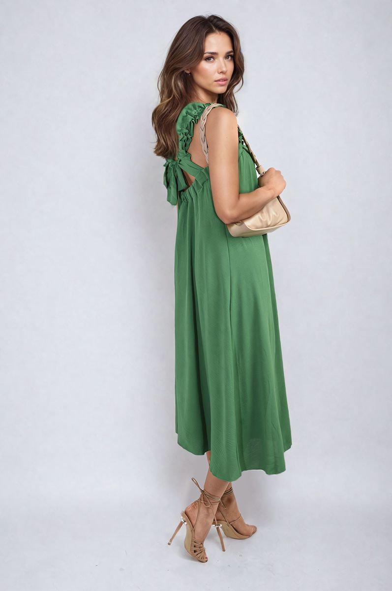 She Wears Glory™ Square Neckline Ruffle Straps Tie Detail Beach Midi Dress