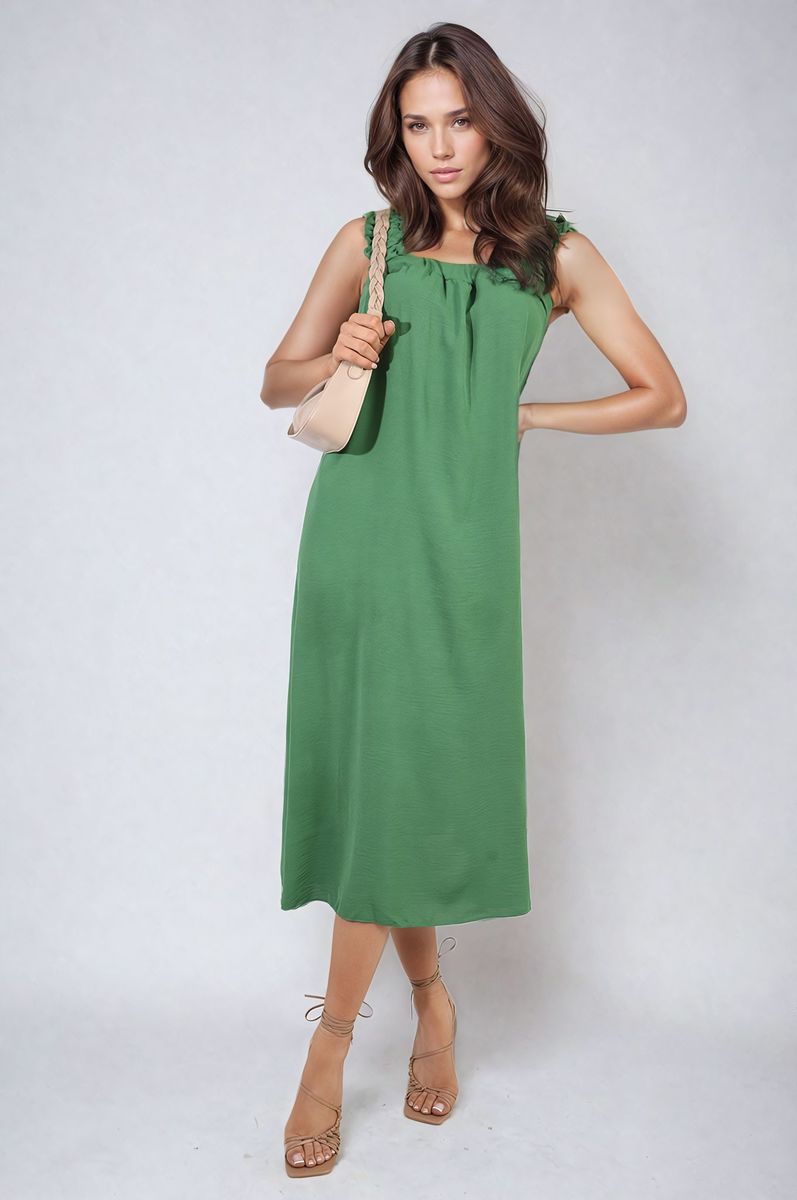 She Wears Glory™ Square Neckline Ruffle Straps Tie Detail Beach Midi Dress