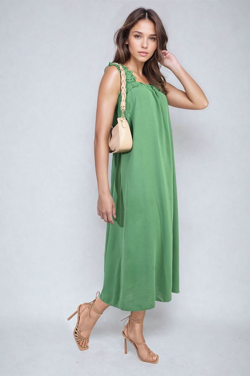 She Wears Glory™ Square Neckline Ruffle Straps Tie Detail Beach Midi Dress