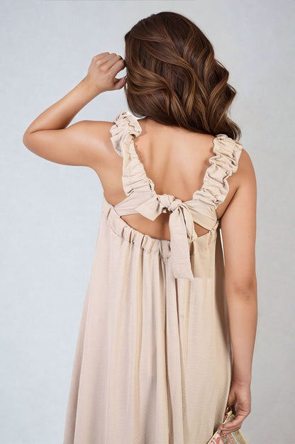 She Wears Glory™ Square Neckline Ruffle Straps Tie Detail Beach Midi Dress