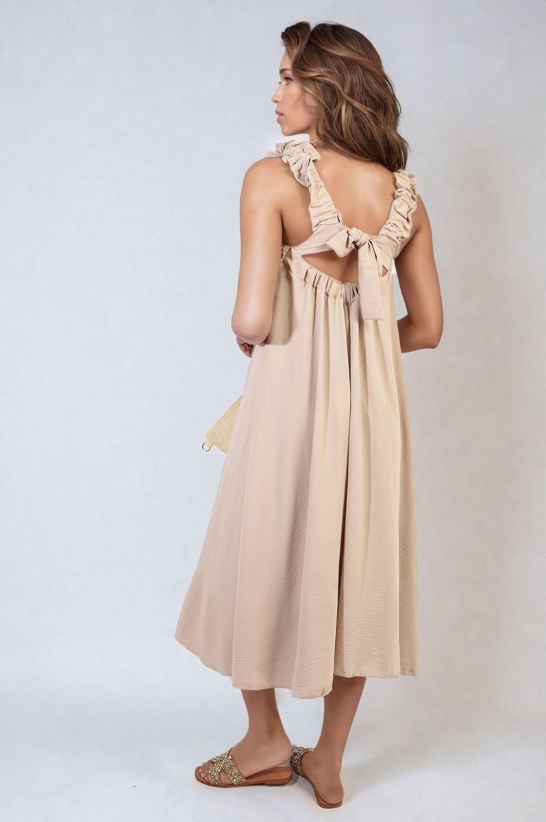 She Wears Glory™ Square Neckline Ruffle Straps Tie Detail Beach Midi Dress
