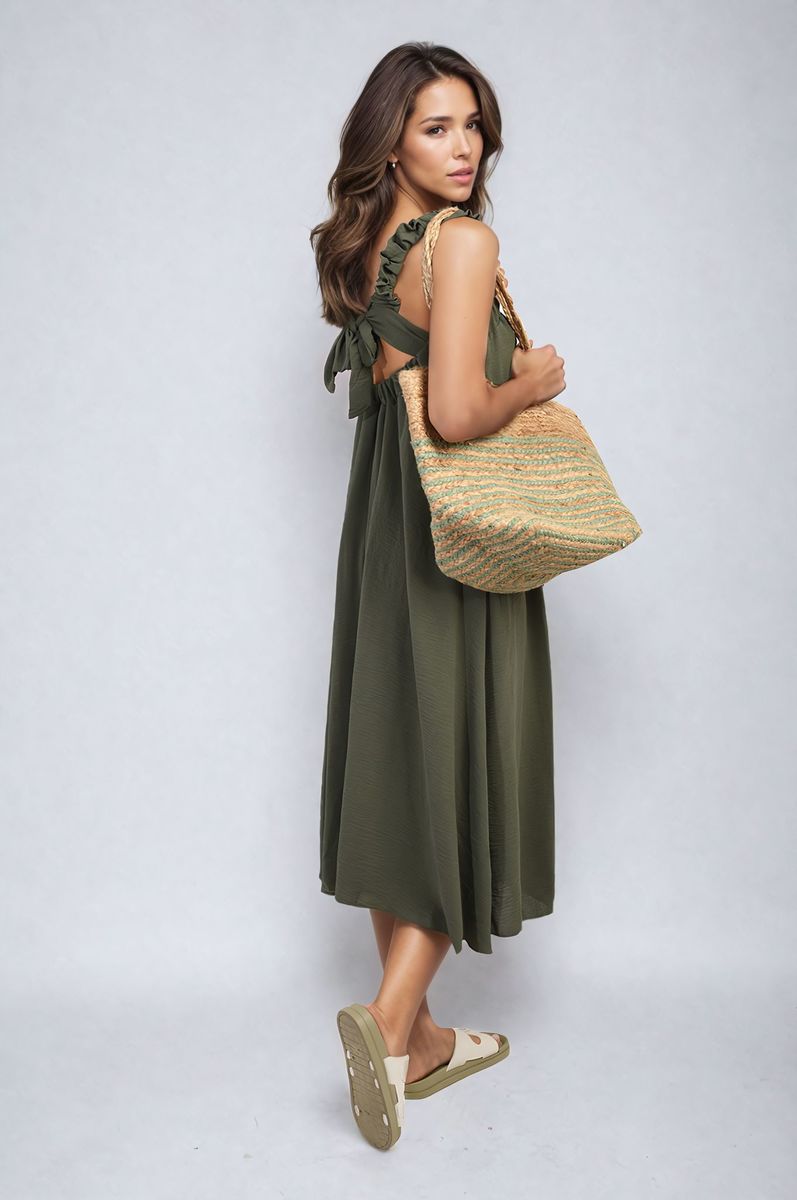 She Wears Glory™ Square Neckline Ruffle Straps Tie Detail Beach Midi Dress
