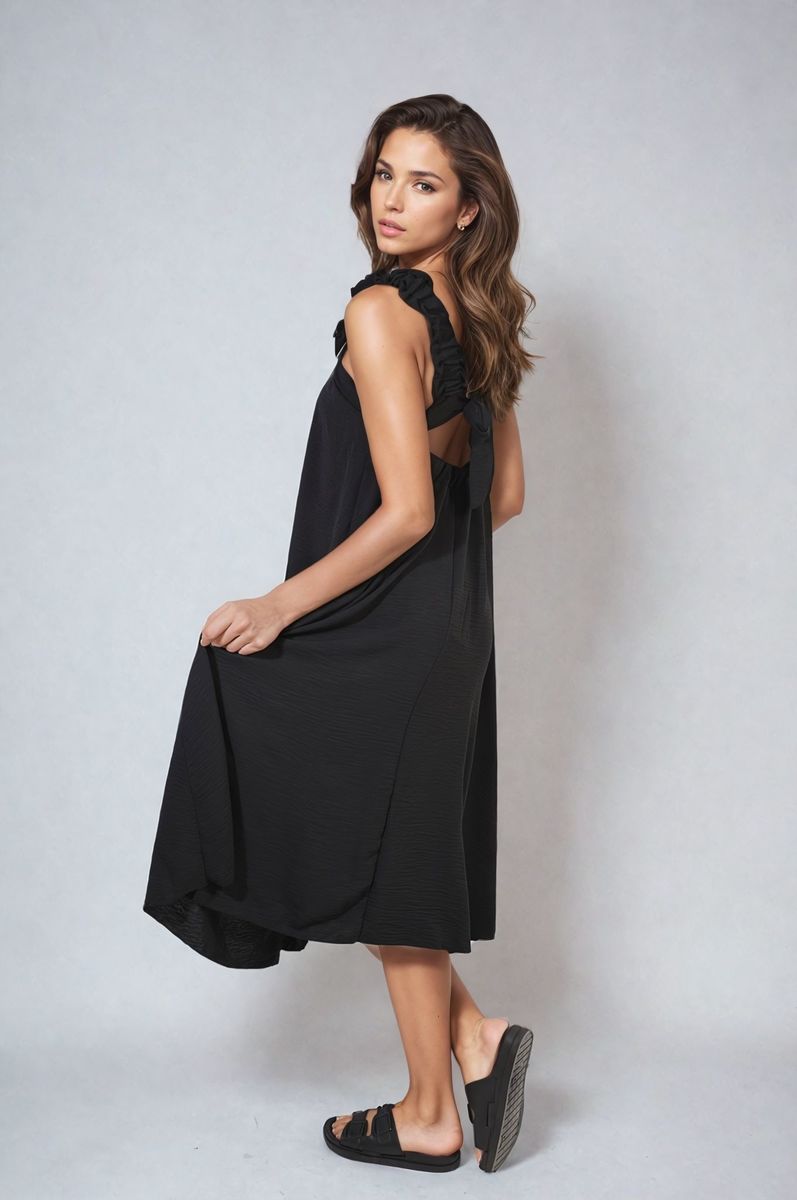 She Wears Glory™ Square Neckline Ruffle Straps Tie Detail Beach Midi Dress