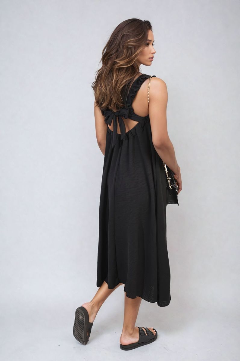 She Wears Glory™ Square Neckline Ruffle Straps Tie Detail Beach Midi Dress
