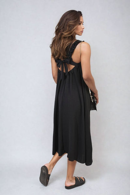 She Wears Glory™ Square Neckline Ruffle Straps Tie Detail Beach Midi Dress