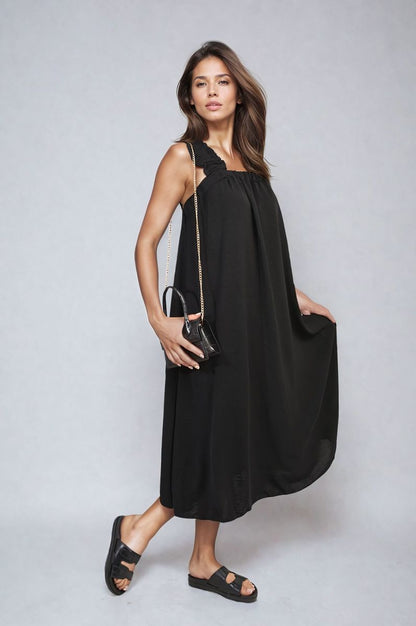 She Wears Glory™ Square Neckline Ruffle Straps Tie Detail Beach Midi Dress