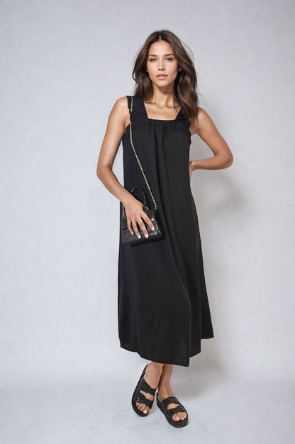She Wears Glory™ Square Neckline Ruffle Straps Tie Detail Beach Midi Dress