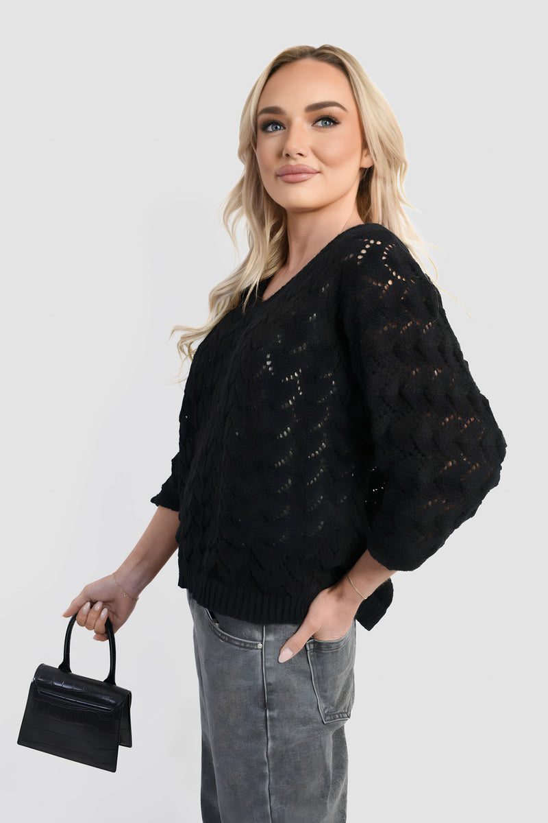 Half Sleeve Chunky Cable Knit Jumper - She Wears Glory Beverly Hills