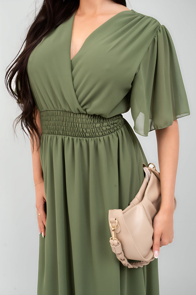 Smocked Waist V Neck Short Sleeve Flowy Maxi Dress - She Wears Glory Beverly Hills