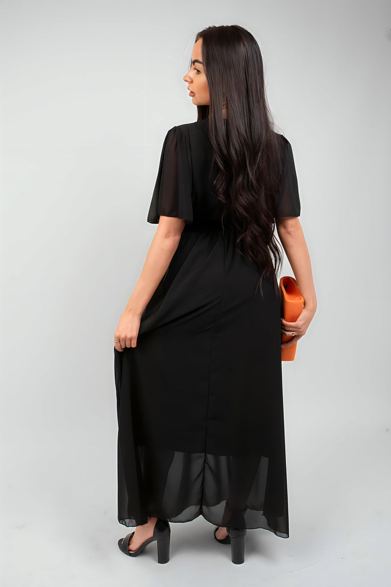 Smocked Waist V Neck Short Sleeve Flowy Maxi Dress - She Wears Glory Beverly Hills