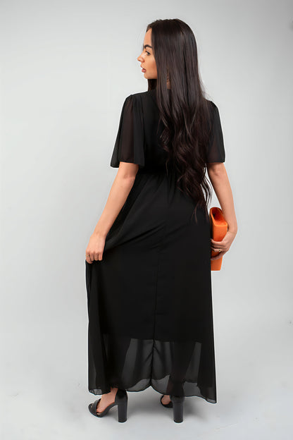 Smocked Waist V Neck Short Sleeve Flowy Maxi Dress - She Wears Glory Beverly Hills