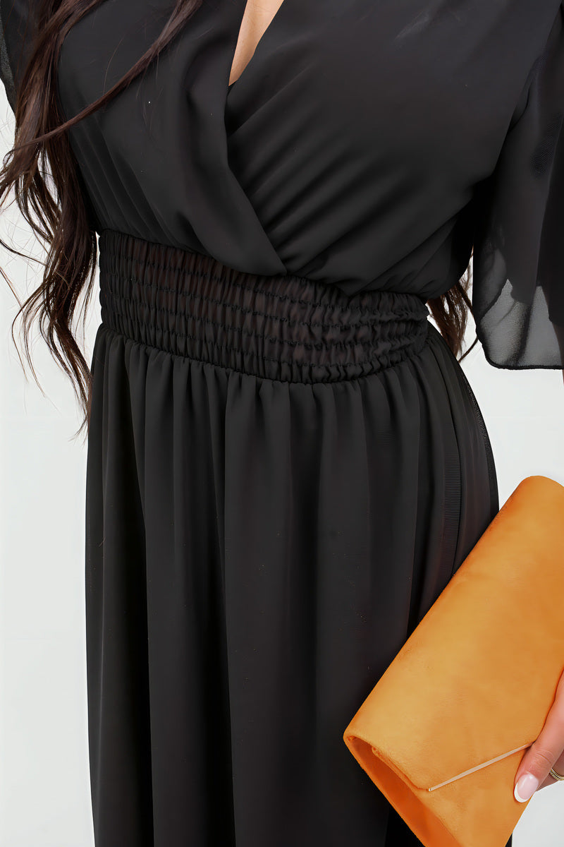 Smocked Waist V Neck Short Sleeve Flowy Maxi Dress - She Wears Glory Beverly Hills