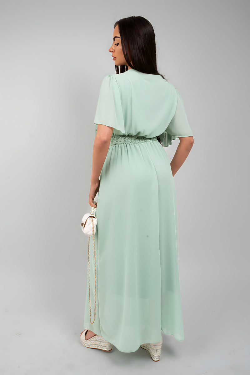 Smocked Waist V Neck Short Sleeve Flowy Maxi Dress - She Wears Glory Beverly Hills