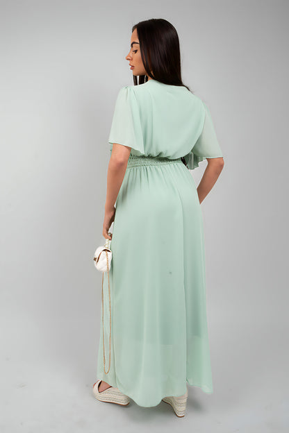 Smocked Waist V Neck Short Sleeve Flowy Maxi Dress - She Wears Glory Beverly Hills